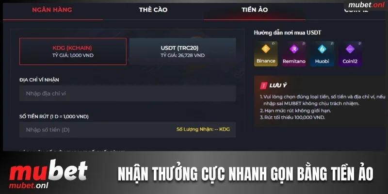 Nhận thưởng cực nhanh gọn bằng tiền ảo